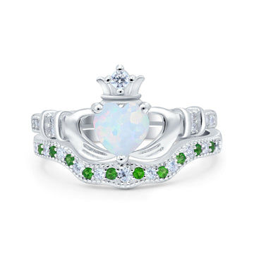 Claddagh Ring Bridal Piece Created White Opal 925 Sterling Silver Wholesale